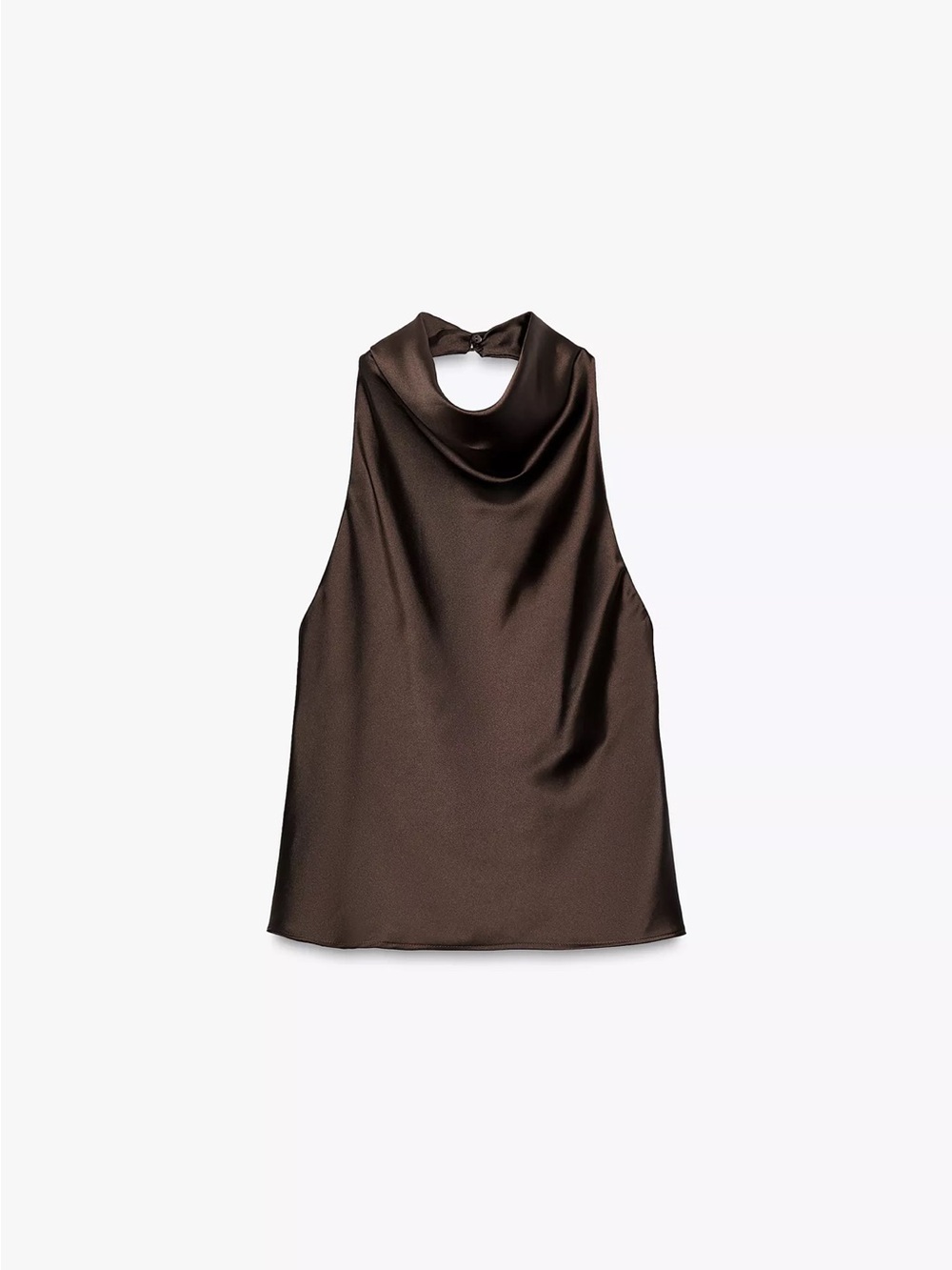 Zara Chocolate Brown Satin Halter Neck Top